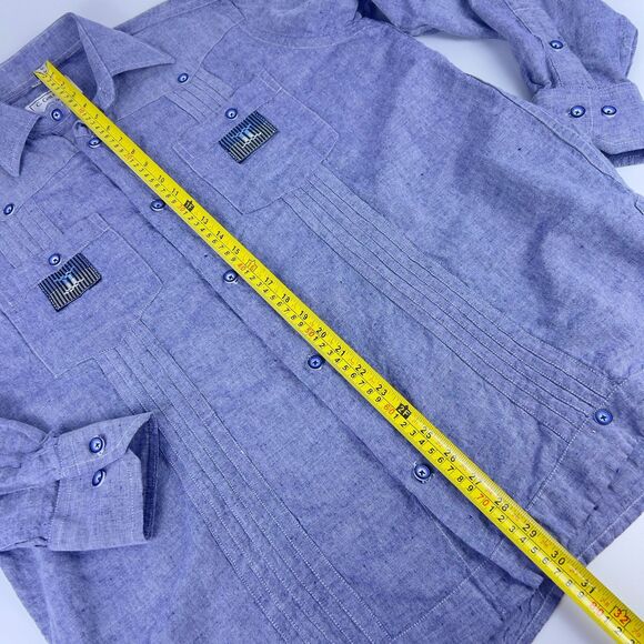 C.Constant Abidjan‎ Guayabera Shirt Sz 44 Blue Cotton Linen Feel Long Sleeve - Picture 11 of 12